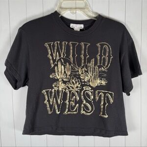 Outlaw Wild‎ West Cropped Metallic Graphic Tee Western Rodeo Cowgirl T-shirt XS